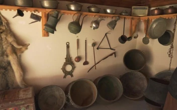 Stock Footage Wolfskin Hanging In An Old Kitchen