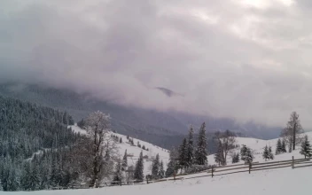 Stock Footage Winter Mountain With Fence And Cloudy Sky