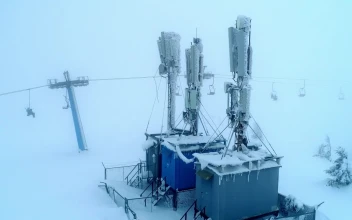 Stock Footage Winter Mountain Communications Base Station
