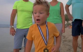Stock Footage Winner Running With A Trophy