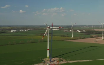 Stock Footage Wind Turbine Under Repair With A Crane