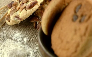 Stock Footage Wheat And Chocolate Cookies With Almonds