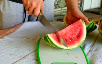 Stock Footage Watermelon Being Cut By Knife