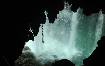 Stock Footage Waterfall Seen From Inside