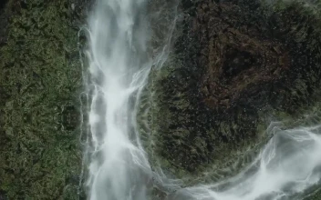 Stock Footage Waterfall Seen From Above In The Forest