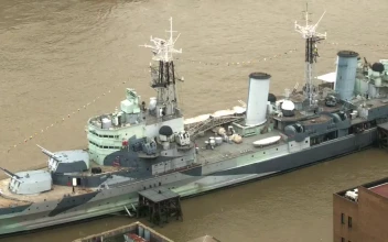 Stock Footage Warship From A High Vantage Point