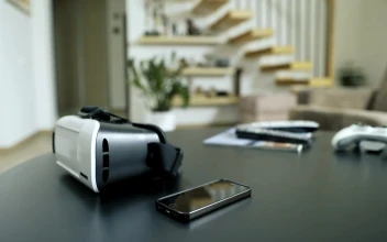 Stock Footage Virtual Reality Glasses On The Table