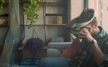 Stock Footage Virtual Reality Glasses Worn By A Man