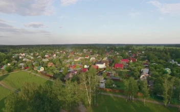 Stock Footage Village Surrounded By Fields