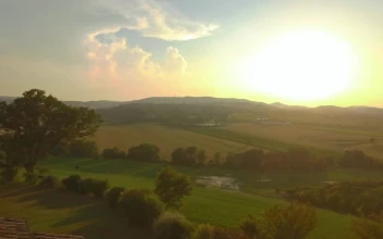 Stock Footage View From The Hill Of A Country House To The