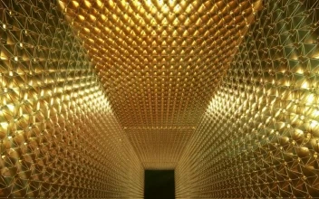 Stock Footage Video Loop Of An Awards Hall With Gold Walls