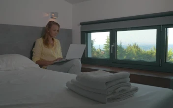Stock Footage Video Calling From A Hotel Room
