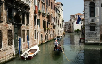 Stock Footage Venice Canal With Flag