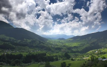 Stock Footage Valley In The Mountains With A Cloudy Sky