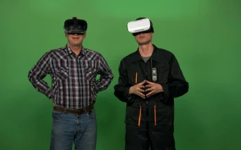 Stock Footage Using Virtual Reality Headsets On A Green Screen