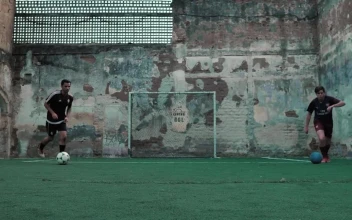 Stock Footage Urban Soccer Players Dribbling The Ball