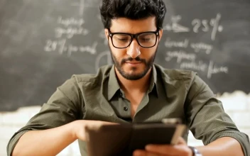 Stock Footage Urban Man Smiling With Tablet In Classroom
