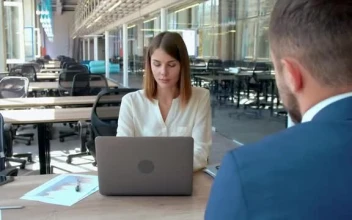Stock Footage Two People Working In A Large Office Small
