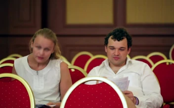 Stock Footage Two People In A Conference Hall