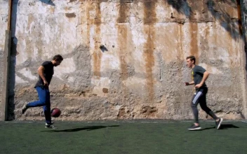 Stock Footage Two Men Playing With A Soccer Ball