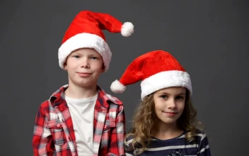 Stock Footage Two Children In Christmas Hats