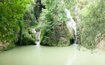 Stock Footage Twin Waterfalls In A Mountain Valley