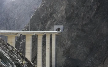 Stock Footage Truck Crossing A Concrete Bridge In The Mountain