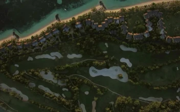 Stock Footage Tropical Island With Houses Along The Coast