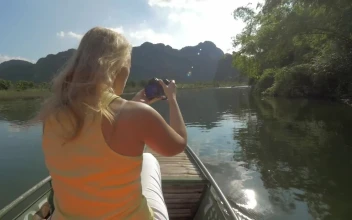 Stock Footage Woman Taking Photos During A Boat Tour Free