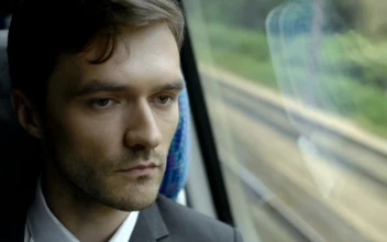 Stock Footage Worried Man By The Window Of A Train In Movement Free