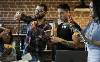 Stock Footage Workers Eating Pizza In The Office Free