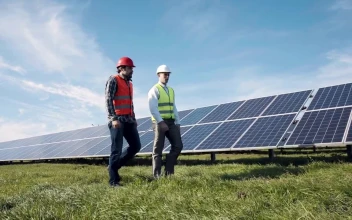 Stock Footage Workers Walking Among Solar Panels Free