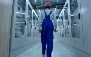 Stock Footage Worker Walking In Industrial Machine Corridor Free