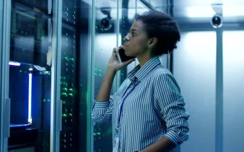 Stock Footage Woman On A Phone Call On Data Center Free