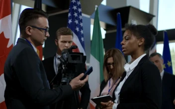 Stock Footage Woman Gives An Interview At An International Summit Free