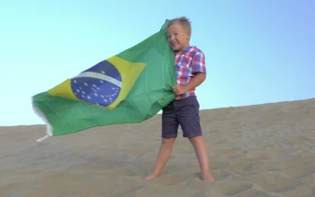 Stock Footage Young Boy Holding The Brazilian Flag Free