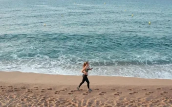 Stock Footage Woman Running By Shallow Waves Free