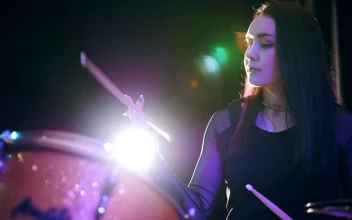 Stock Footage Young Drummer Woman Performing At The Stage Free