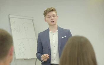 Stock Footage Young Businessman Gives Seminar To Peers Free