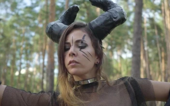 Stock Footage Woman Dressed As Devil Dances In Woods Free