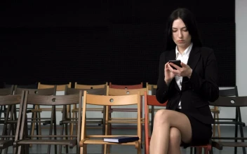 Stock Footage Woman Sitting In An Empty Seminar Room Free