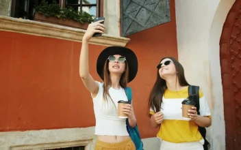 Stock Footage Women Take Video Selfie For Social Media Free