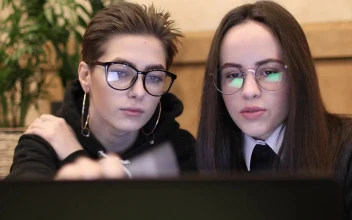 Stock Footage Young Women Learn Together With Laptop Free