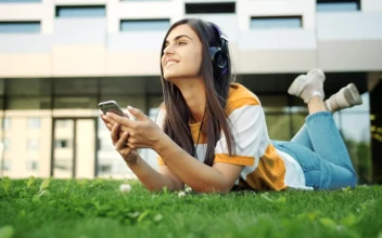 Stock Footage Young Woman Listens To Inspiring Music On Headphones Free