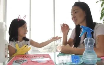 Stock Footage Young Mother Putting Cleaning Gloves On Her Daughter Free