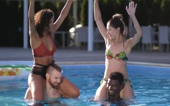 Stock Footage Young Couples Having Fun At The Pool Free