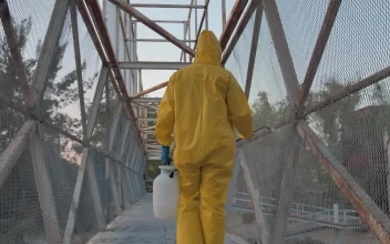 Stock Footage Workers Disinfecting A Bridge Free