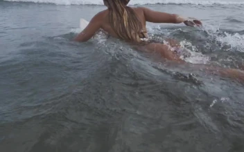 Stock Footage Woman Paddling On A Surfboard Free