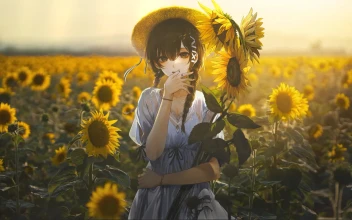 Sunflower, Girl, Anime, Flower, Yellow, Cute, Sun,