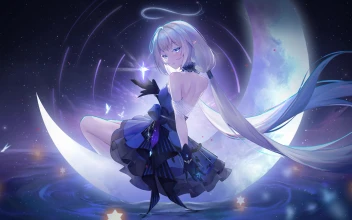 Windows Beautiful Anime Girl Sitting On The Moon